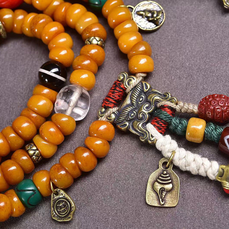 Tibetan Yak Bone 108 Barrel Beads Prayer Bracelet | Wealth Protection Fortune Meditation Mala Jewelry