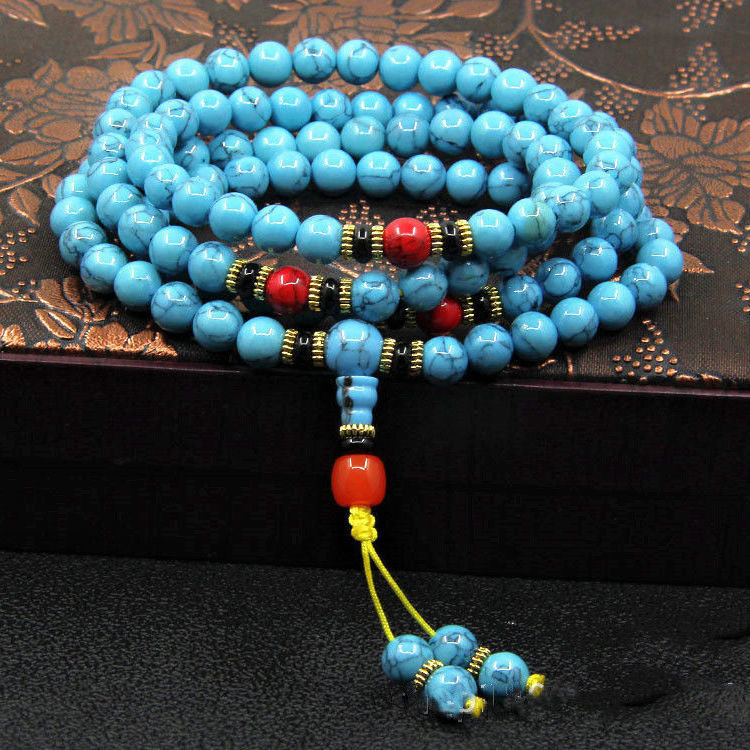 Blue Turquoise 108 Bead Bracelet | Throat Chakra Communication Mala