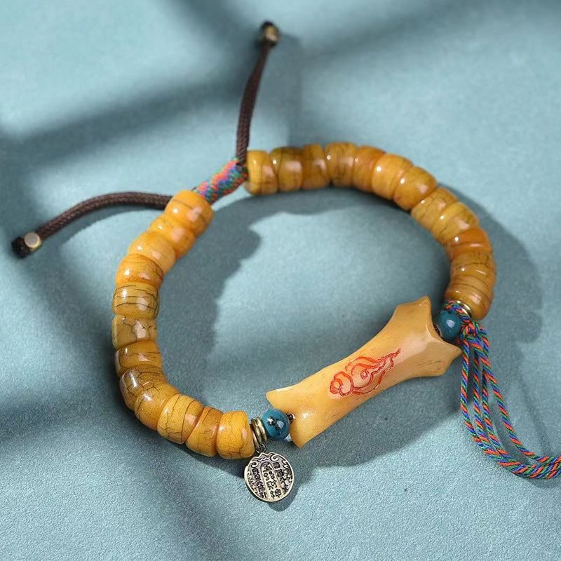 Camel Bone Barrel Beads Bracelet | Treasure Conch Wealth Fortune Prosperity Tibetan Spiritual Jewelry