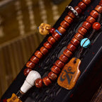 Tibetan Vintage Camel Bone 108 Barrel Beads Prayer Bracelet | Meteorite Agate Meditation Mala Jewelry