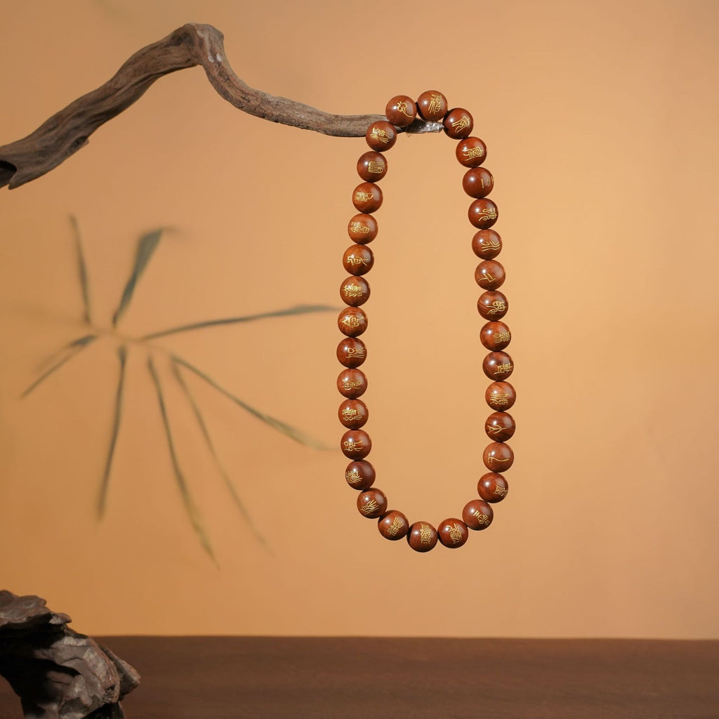 Calming Heart Mantra Meditation Mala | 32 Beads Long Strand Thunderstruck Wood Soul Healing Prayer Jewelry