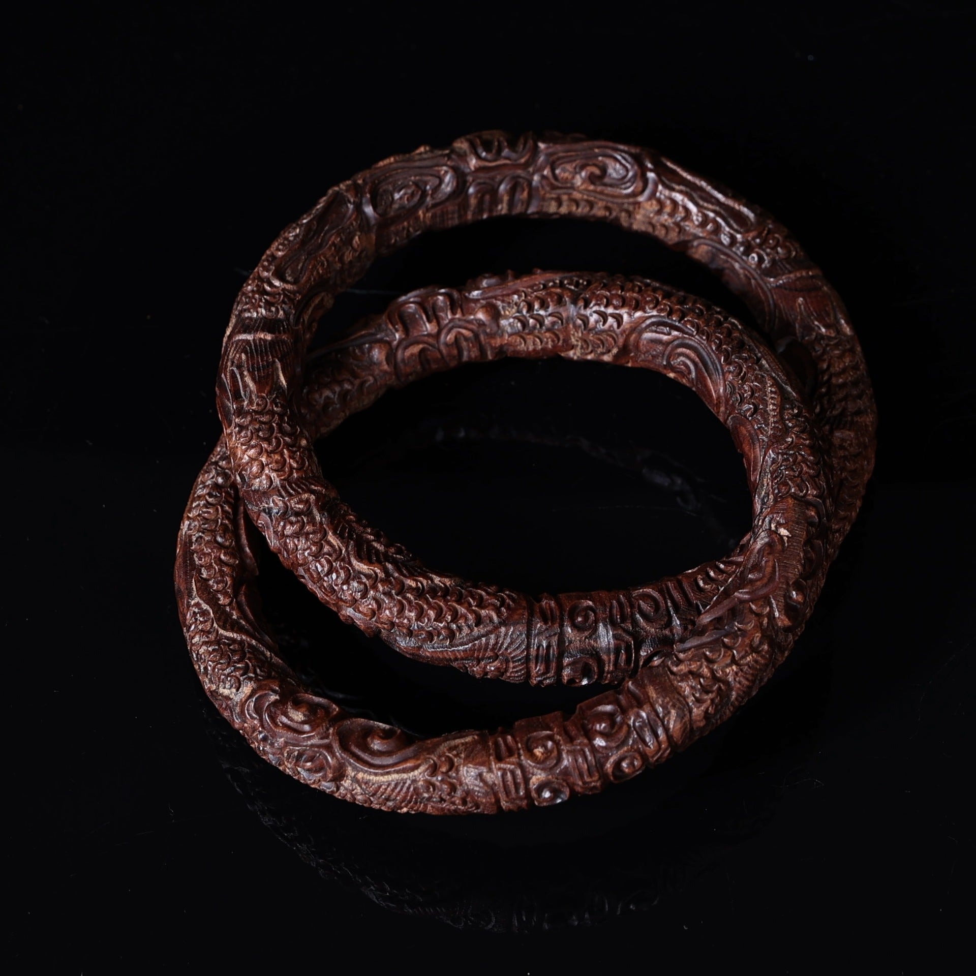 Thunderstruck Jujube Wood Twin Dragon Bangle | Qiankun Yin Yang Protection Taoist Energy Jewelry