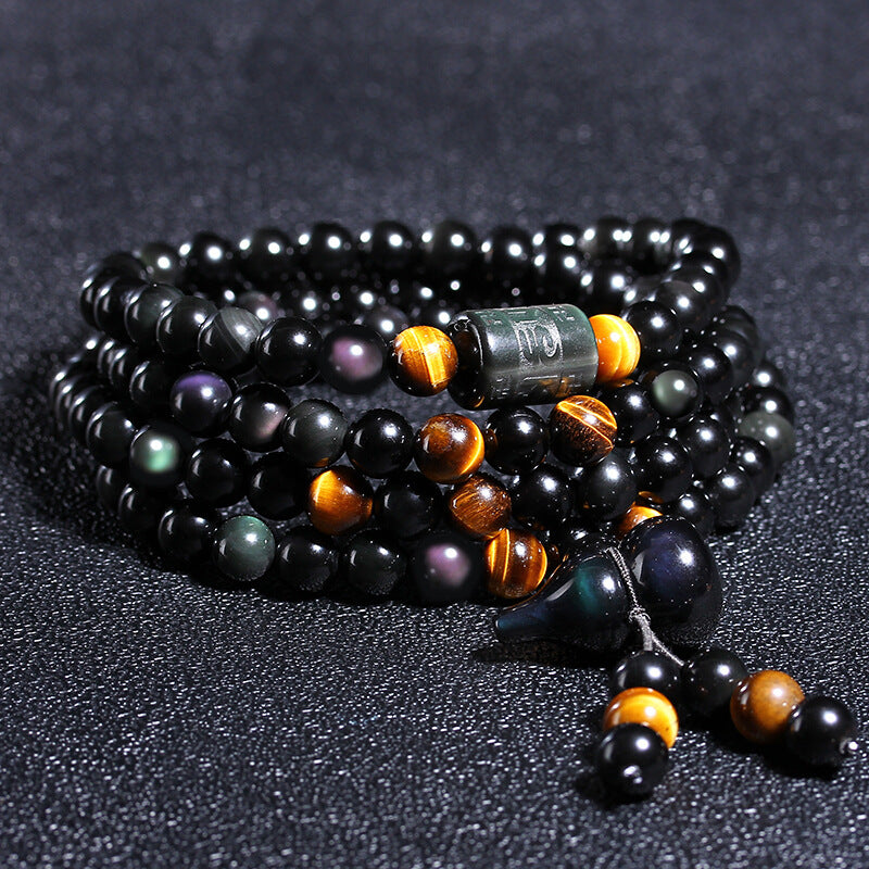 Rainbow Eye Obsidian 108 Bead Bracelet | Full Protection Energy Shield Mala
