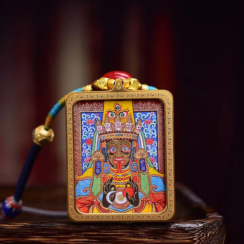 Tibetan Hand-Painted Dzambhala Thangka Amulet | Wealth Deity Agate Turquoise Career Prosperity Birth Year Necklace
