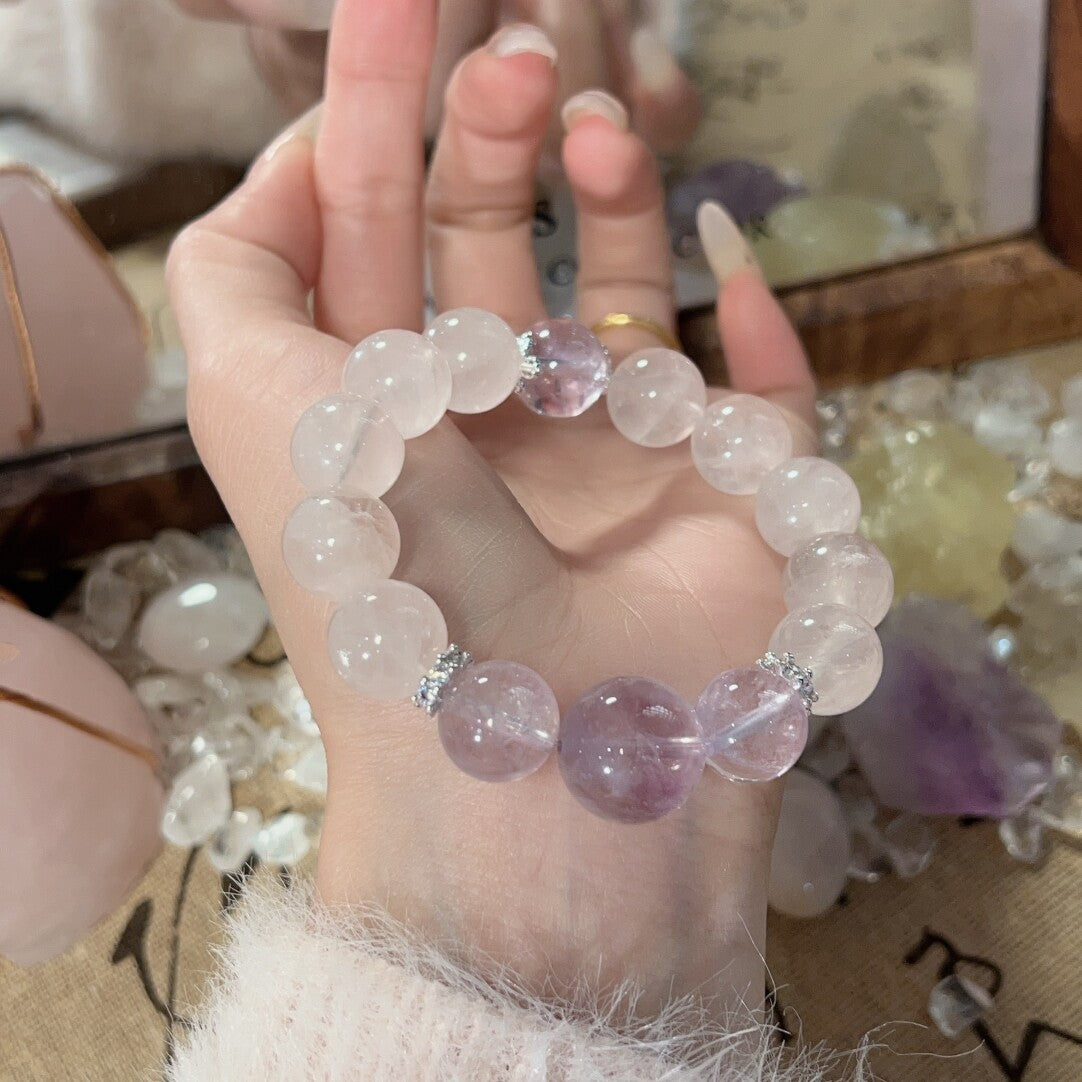 Rose Quartz Lavender Amethyst Bracelet | Emotional Love Peace Gentle Crystal Jewelry