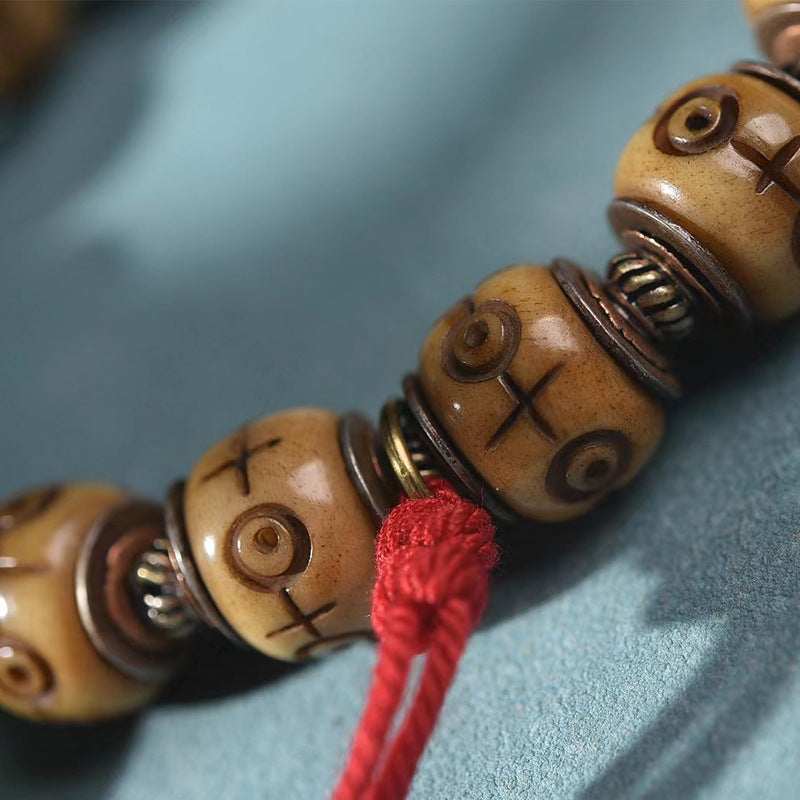 Camel Bone Silver Inlay Barrel Beads Bracelet | Gau Box Turquoise Protection Tibetan Amulet Jewelry