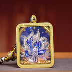 Tibetan Hand-Painted Nine-Tailed Fox Thangka Amulet | Love Wealth Attraction Agate Tiger Tooth Dzi Romance Necklace