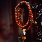 Tibetan Vintage Camel Bone 108 Barrel Beads Prayer Bracelet | Meteorite Agate Meditation Mala Jewelry