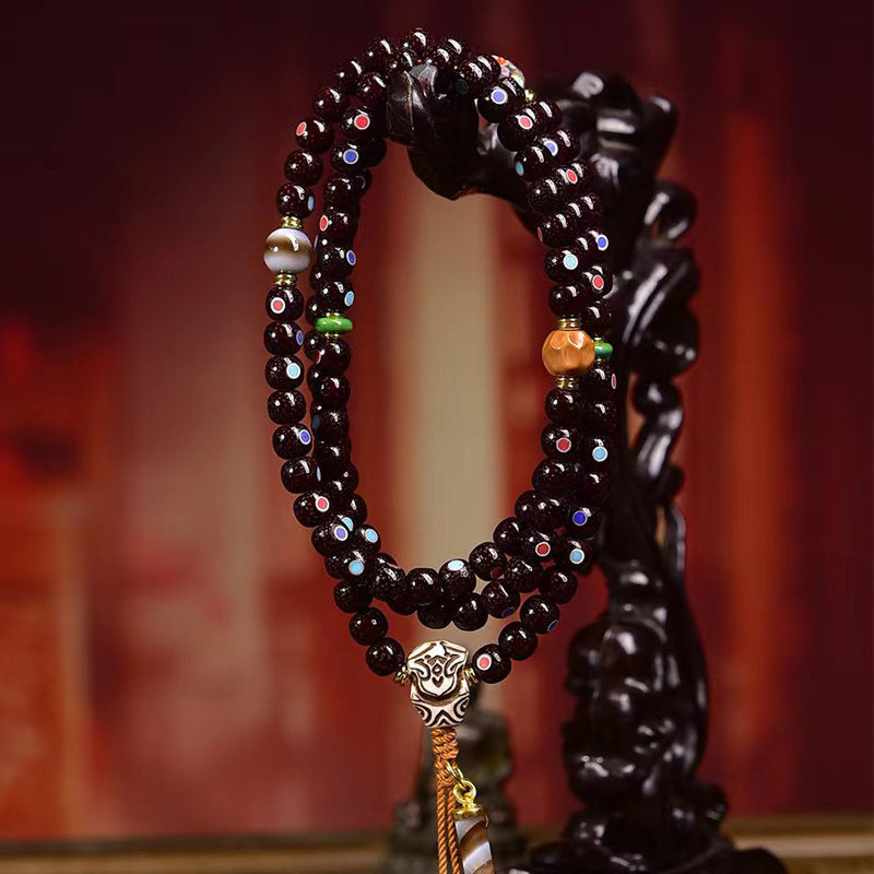 Star Moon Bodhi Cinnabar Inlay Bracelet | 108 Beads Multi Wrap Wisdom Practice Turquoise Crystal Mala