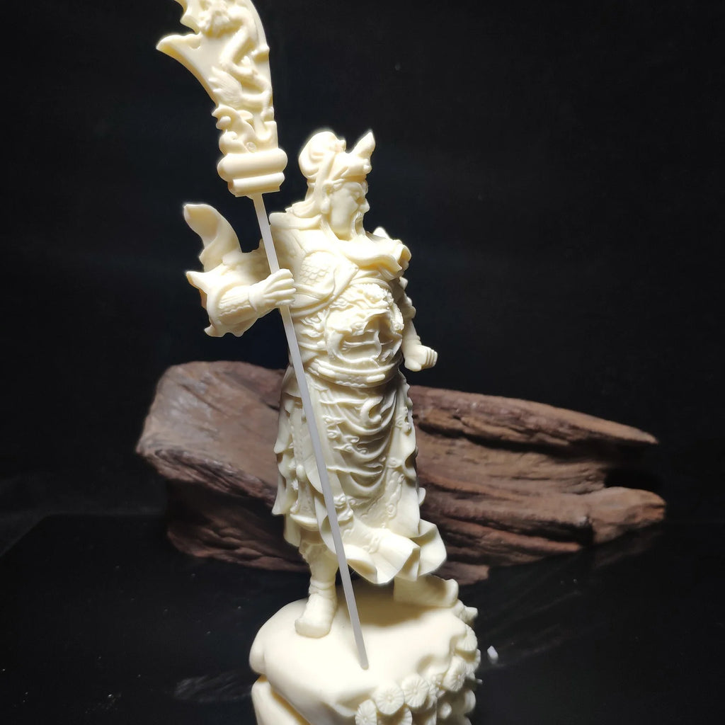 Ivory Nut Guardian Warrior Statue | Wealth Protection Crescent Blade Office Home Business Fortune Figurine
