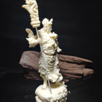 Ivory Nut Guardian Warrior Statue | Wealth Protection Crescent Blade Office Home Business Fortune Figurine