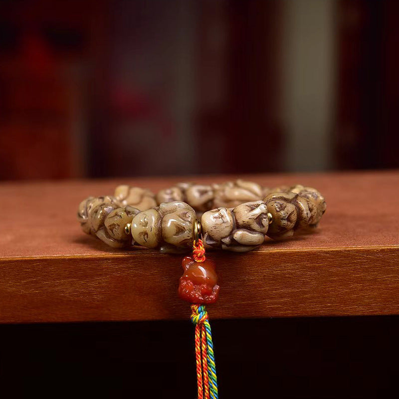 Bone Carved Fox Bracelet | Red Agate Charm Wisdom Spiritual Animal Jewelry