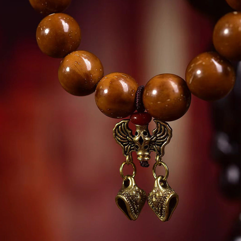 Purple Gold Rat Three Eye Bodhi Seed Bracelet | Angel Wings Happy Buddha Wisdom Guardian Spiritual Jewelry