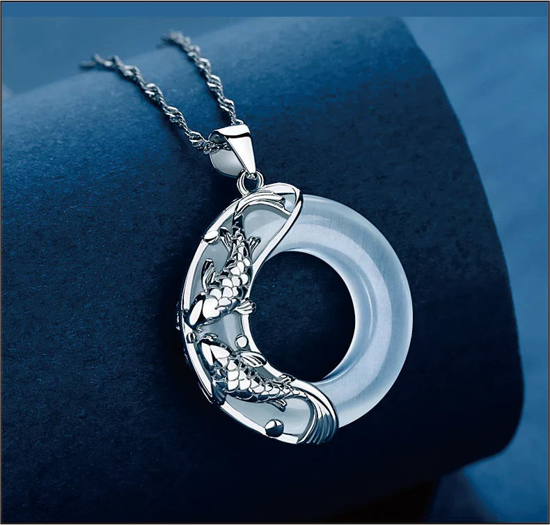 Jade Silver Pendant | Love Protection Fortune Harmony Energy Enhancement Necklace