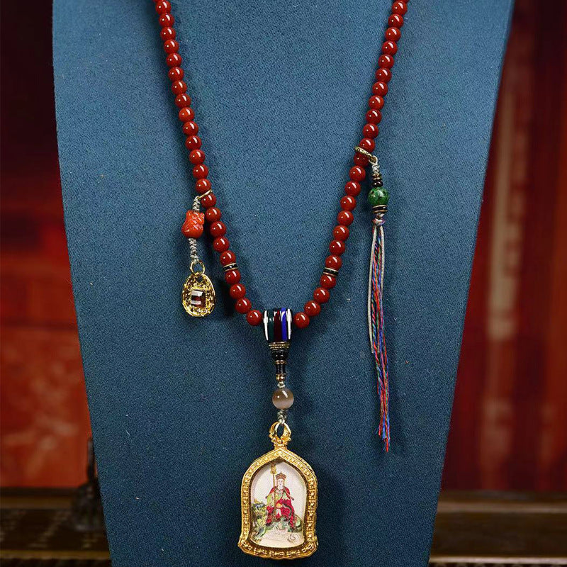 Tibetan Red Agate 108 Prayer Beads Necklace | Ksitigarbha Buddha Amulet Protection Guardian Mala Jewelry