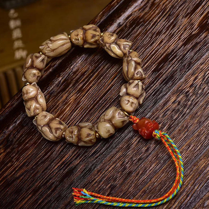 Bone Carved Fox Bracelet | Red Agate Charm Wisdom Spiritual Animal Jewelry