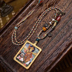 Tibetan Hand-Painted Ksitigarbha Thangka Amulet | Memorial Ancestor Agate Turquoise Protection Disaster Removal Necklace