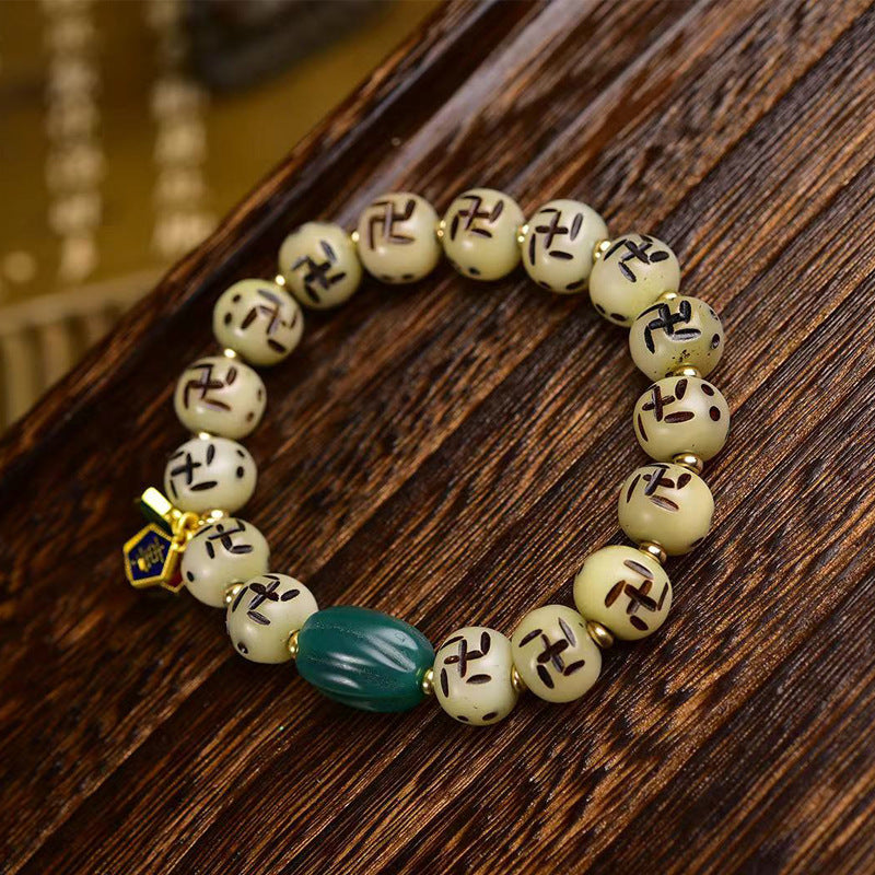 Carved Bone Bracelet | Cloisonne Gau Box Turquoise Auspicious Protection Tibetan Spiritual Jewelry