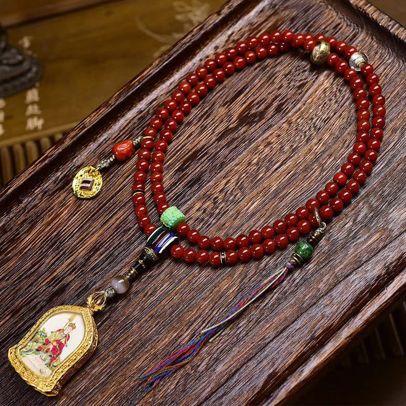 Tibetan Red Agate 108 Prayer Beads Necklace | Ksitigarbha Buddha Amulet Protection Guardian Mala Jewelry
