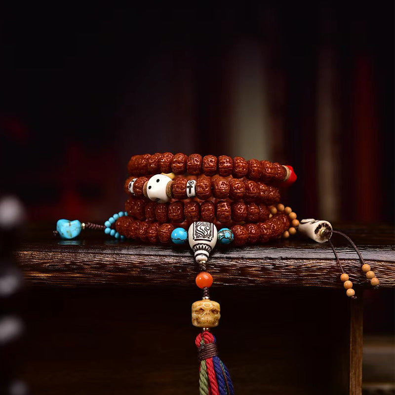 Tibetan Rudraksha 108 Prayer Beads Bracelet | Guardian Meditation Wisdom Awakening Mala Spiritual Jewelry
