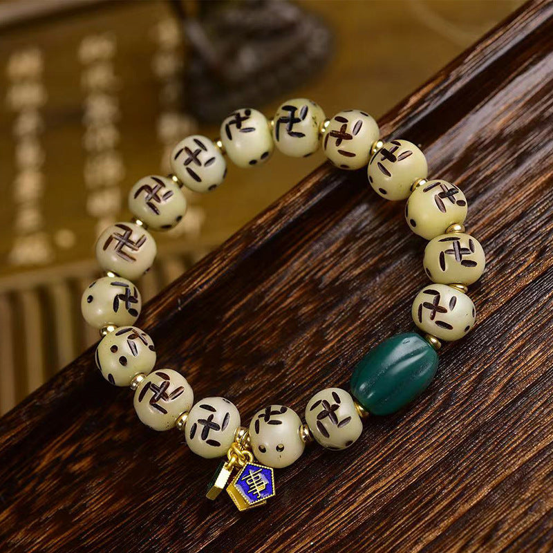 Carved Bone Bracelet | Cloisonne Gau Box Turquoise Auspicious Protection Tibetan Spiritual Jewelry