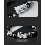 Pixiu Wealth Guardian Activation Stone Bracelet - Black Obsidian Fortune Protection Money Magnet