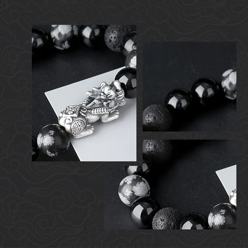 Pixiu Wealth Guardian Activation Stone Bracelet - Black Obsidian Fortune Protection Money Magnet