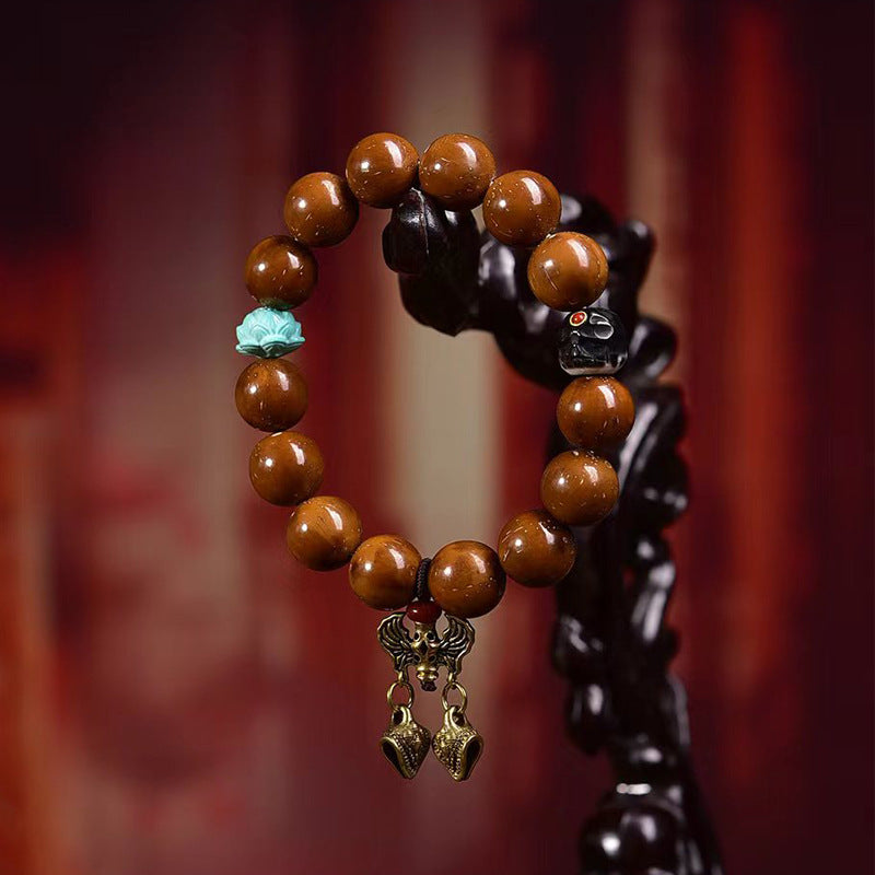 Purple Gold Rat Three Eye Bodhi Seed Bracelet | Angel Wings Happy Buddha Wisdom Guardian Spiritual Jewelry