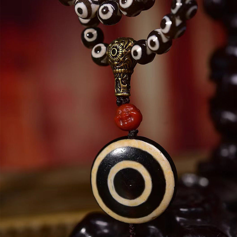 Tibetan Three-Eye Dzi 108 Prayer Beads Bracelet | Meditation Mala Agate Buddha Spiritual Jewelry