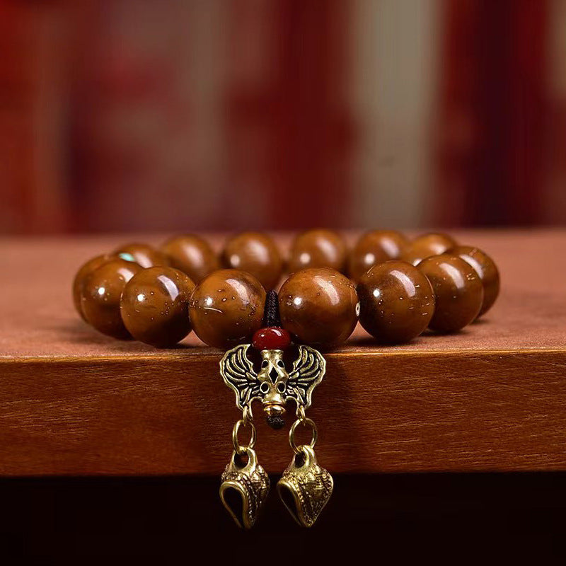 Purple Gold Rat Three Eye Bodhi Seed Bracelet | Angel Wings Happy Buddha Wisdom Guardian Spiritual Jewelry