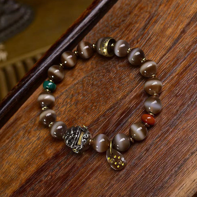 Ancient West Asian Etched Beads Bracelet | Fudo Myoo Agate Protection Guardian Buddhist Antique Jewelry