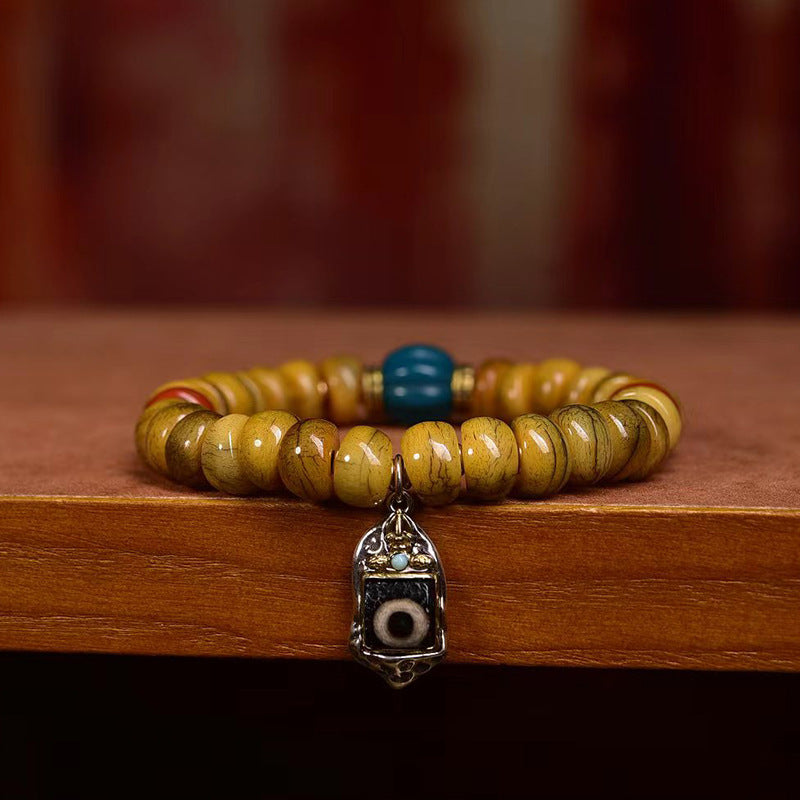 Yak Bone Barrel Beads Bracelet | Dzi Pendant Wealth Protection Tibetan Sacred Spiritual Jewelry