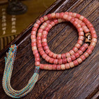 Tibetan Half-Blood Camel Bone 108 Barrel Beads Prayer Bracelet | Pink Meditation Mala Vintage Jewelry