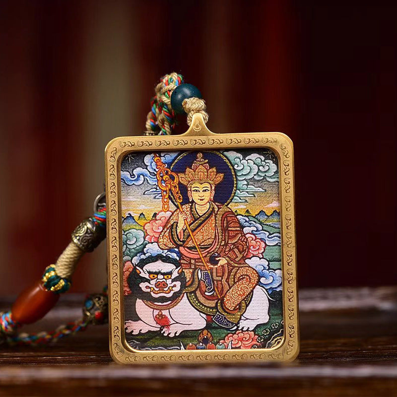 Tibetan Hand-Painted Ksitigarbha Thangka Amulet | Memorial Ancestor Agate Turquoise Protection Disaster Removal Necklace