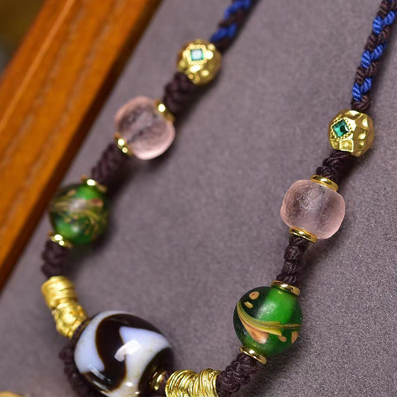 Tibetan Marici Deity Thangka Amulet | Dzi Bead Turquoise Travel Protection Safety Military Police Guardian Necklace