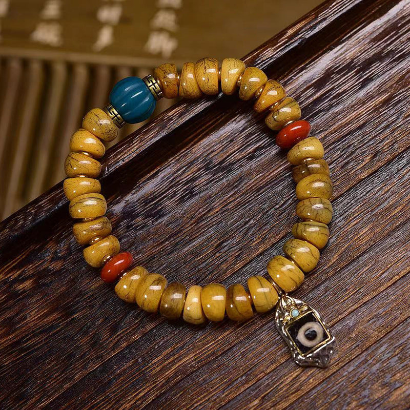 Yak Bone Barrel Beads Bracelet | Dzi Pendant Wealth Protection Tibetan Sacred Spiritual Jewelry