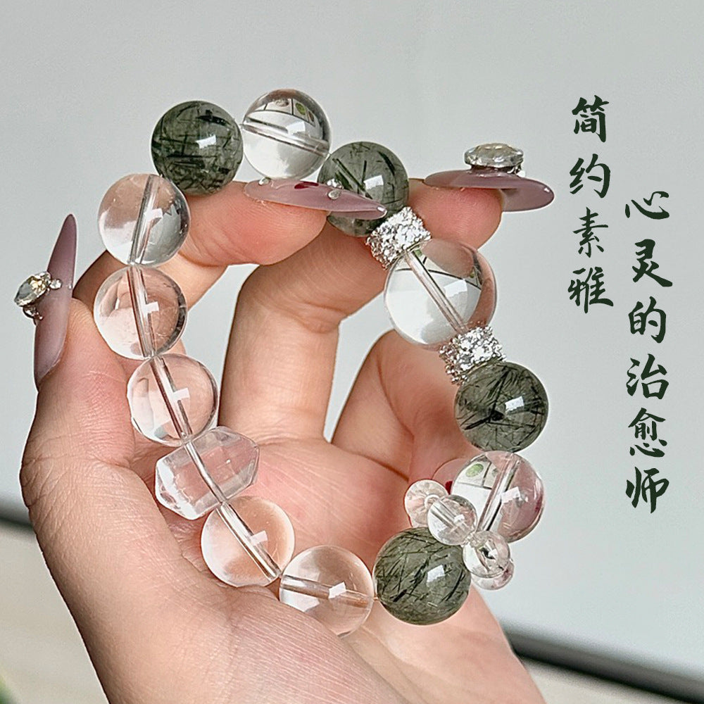 Green Rutilated Quartz Crystal Bracelet | Emotional Stability Peace Calming Serenity Jewelry