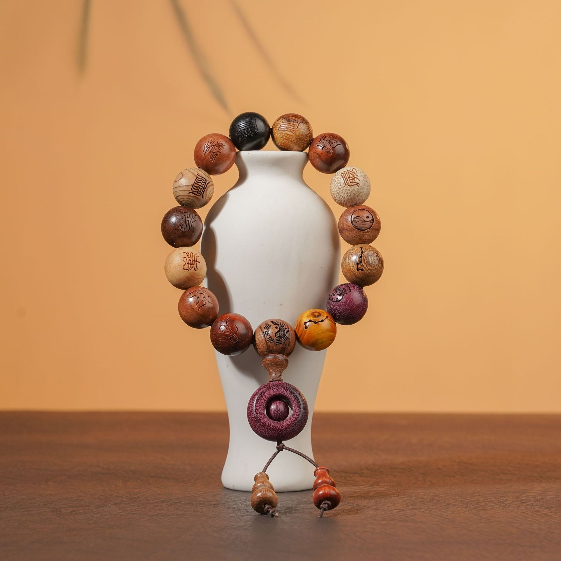 Multi Treasure Wood Beads Bracelet | Rosewood Sandalwood Ebony Fortune Thunder Scripture Prayer Jewelry