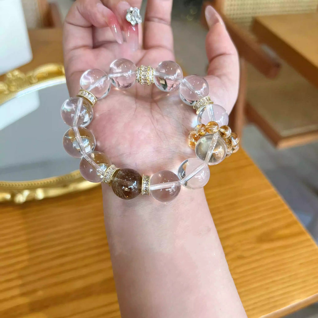 Clear Quartz Smoky Quartz Crystal Bracelet | Grounding Energy Cleansing Protection Stability Jewelry