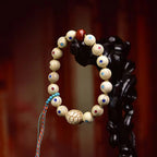 Aged Bone Wealth Bracelet | Three Color Gemstone Inlay Fortune Prosperity Longevity Agate Spiritual Jewelry