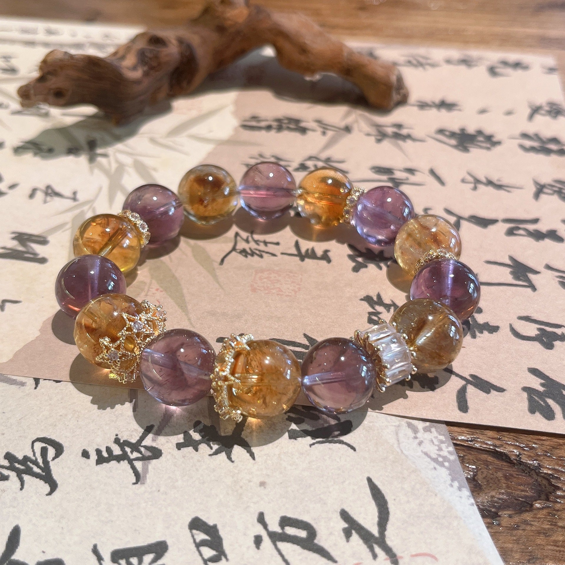 Amethyst Citrine Dual Bracelet | Wealth Wisdom Prosperity Spirituality Crystal Jewelry