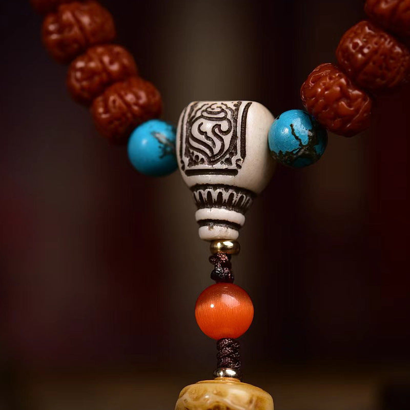 Tibetan Rudraksha 108 Prayer Beads Bracelet | Guardian Meditation Wisdom Awakening Mala Spiritual Jewelry