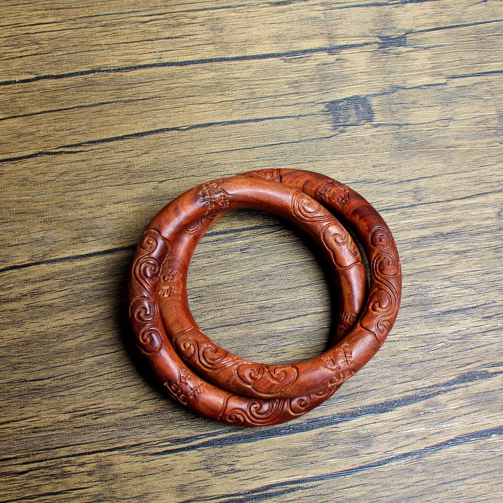 Taoist Talisman Inscription Wood Bangle | Thunderstruck Jujube Seamless Cloud Pattern Mystical Artifact Jewelry