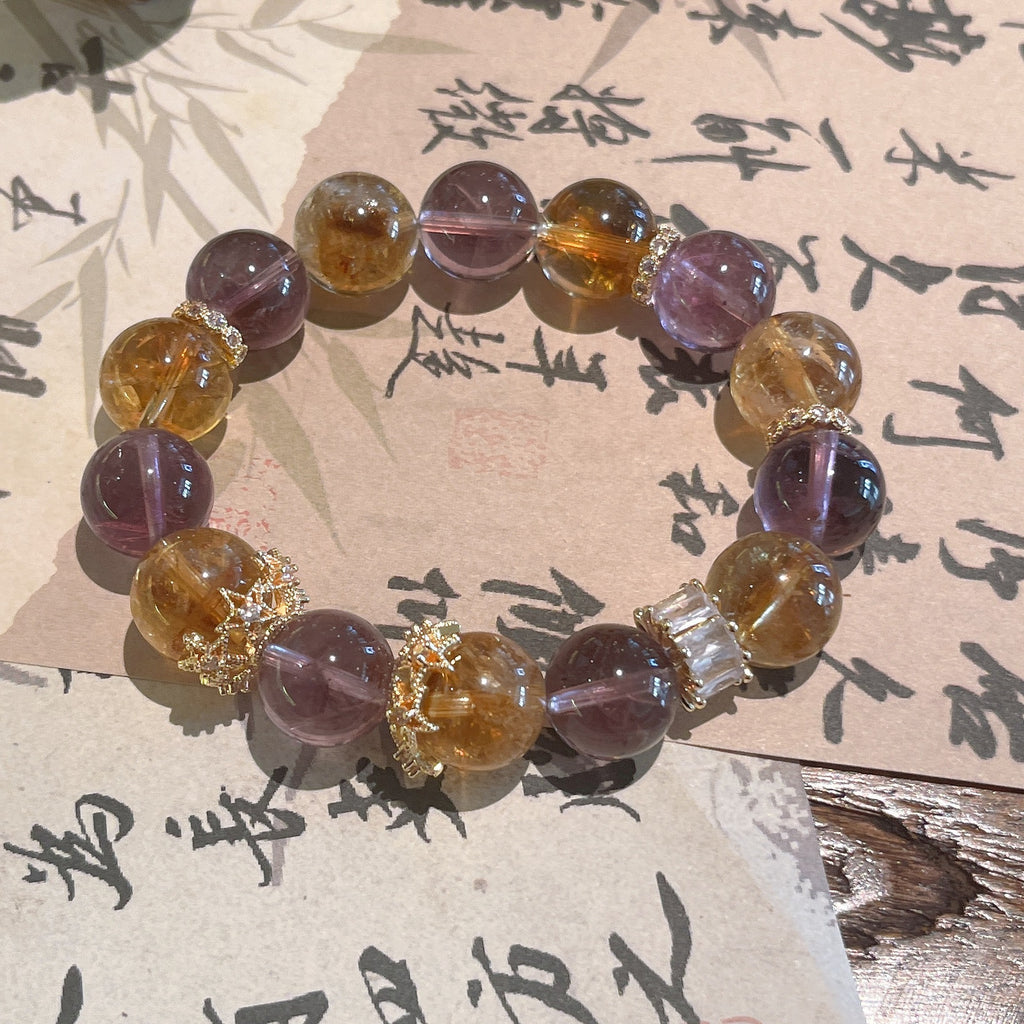 Amethyst Citrine Dual Bracelet | Wealth Wisdom Prosperity Spirituality Crystal Jewelry