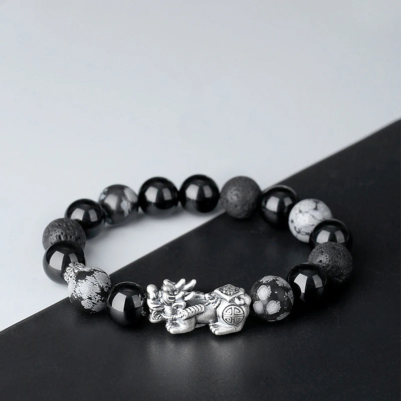 Pixiu Wealth Guardian Activation Stone Bracelet - Black Obsidian Fortune Protection Money Magnet