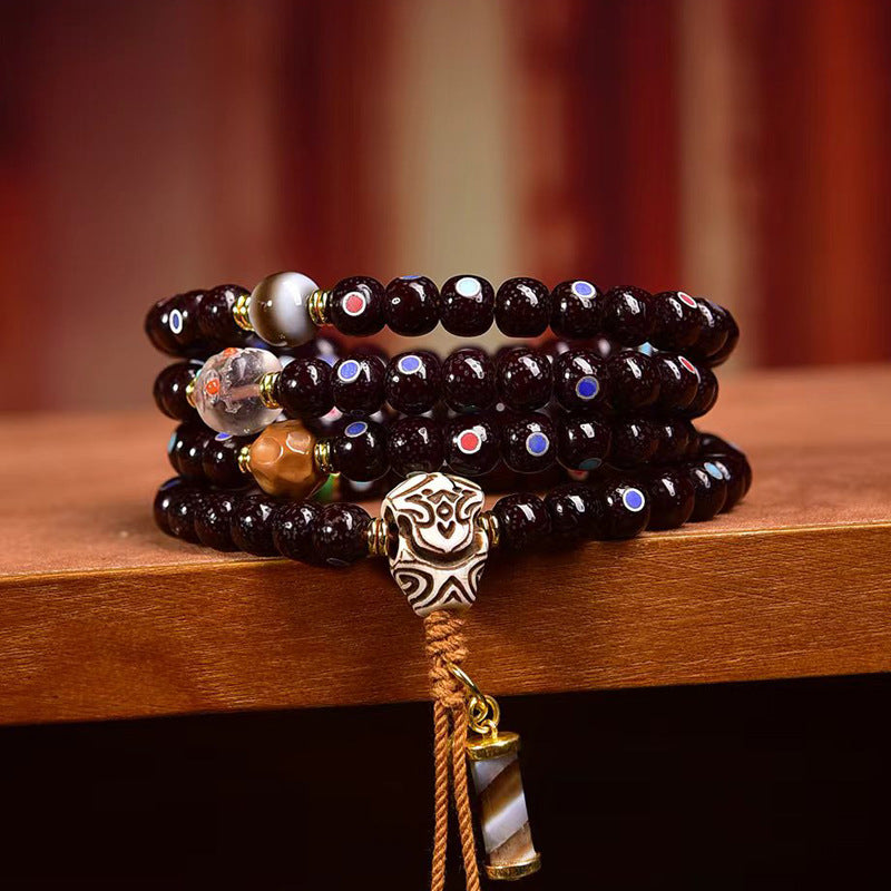 Star Moon Bodhi Cinnabar Inlay Bracelet | 108 Beads Multi Wrap Wisdom Practice Turquoise Crystal Mala