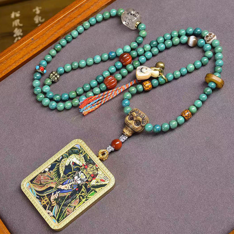 Tibetan White Crane Child Thangka Amulet | Fertility Pregnancy Protection Red Agate Turquoise Guanyin Blessing Necklace