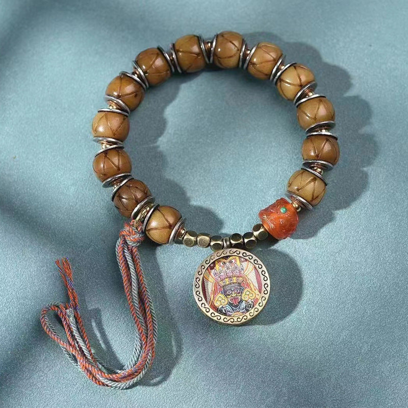 Carved Camel Bone Bracelet | Silver Inlay Thangka Agate Tibetan Art Collector Spiritual Jewelry