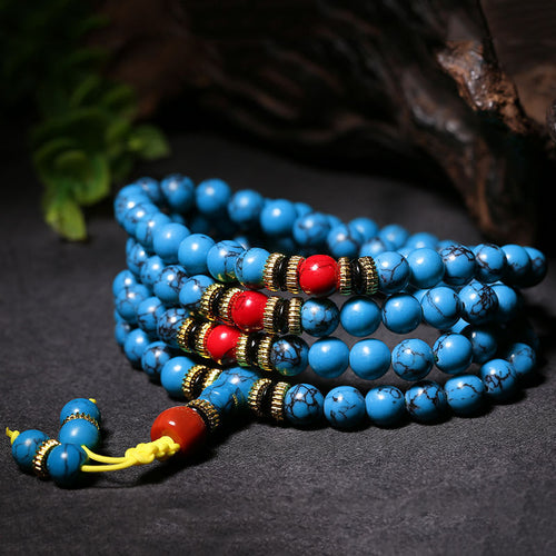 Blue Turquoise 108 Bead Bracelet | Throat Chakra Communication Mala