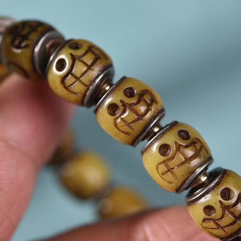 Camel Bone Happy Buddha Triple Wrap Bracelet | Vajra Bell Meditation Joyful Spiritual Jewelry